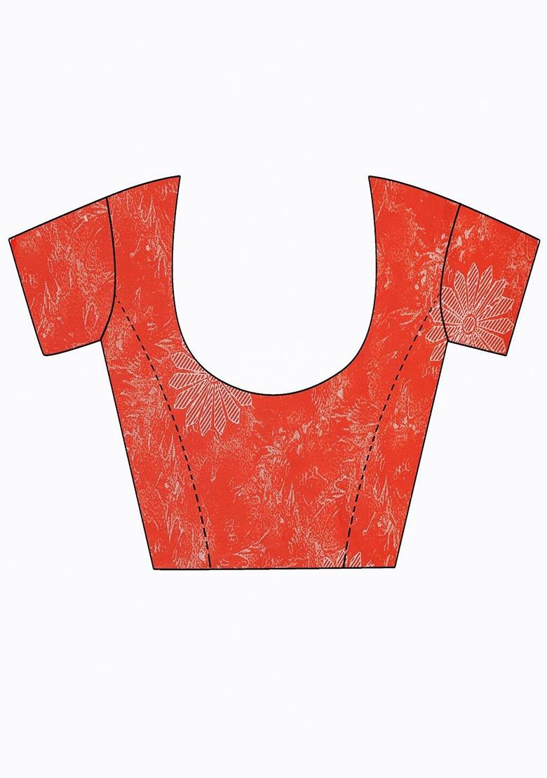 Red Floral Georgette Saree Set (Set Of 2)