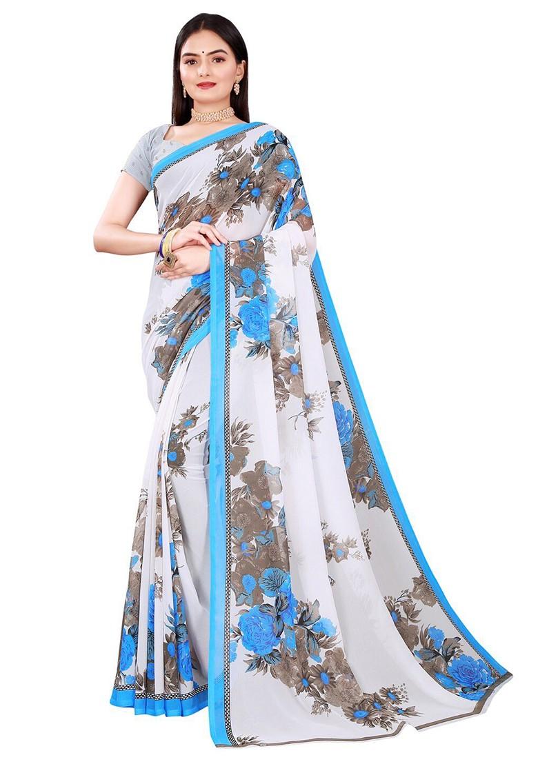 Red Floral Georgette Saree Set (Set Of 2)