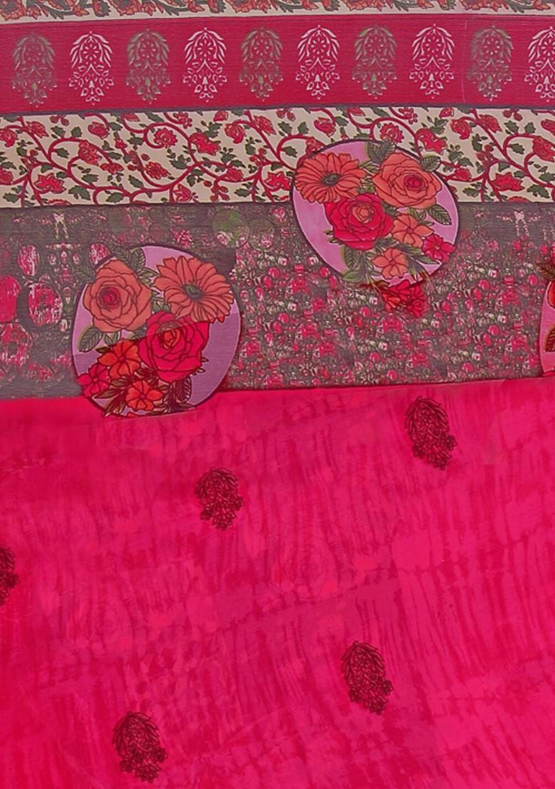 Red Printed Georgette Saree Set (Set Of 2)