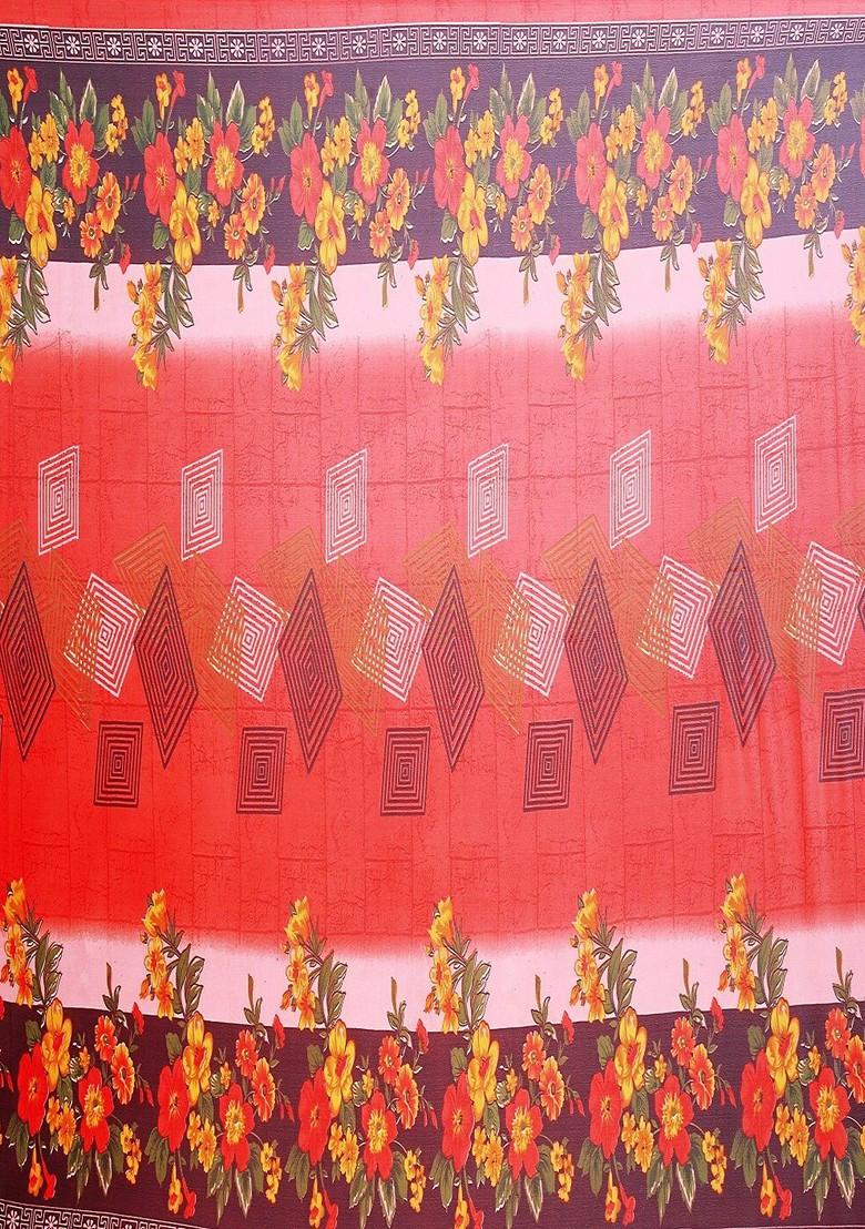 Red Floral Georgette Saree Set (Set Of 2)