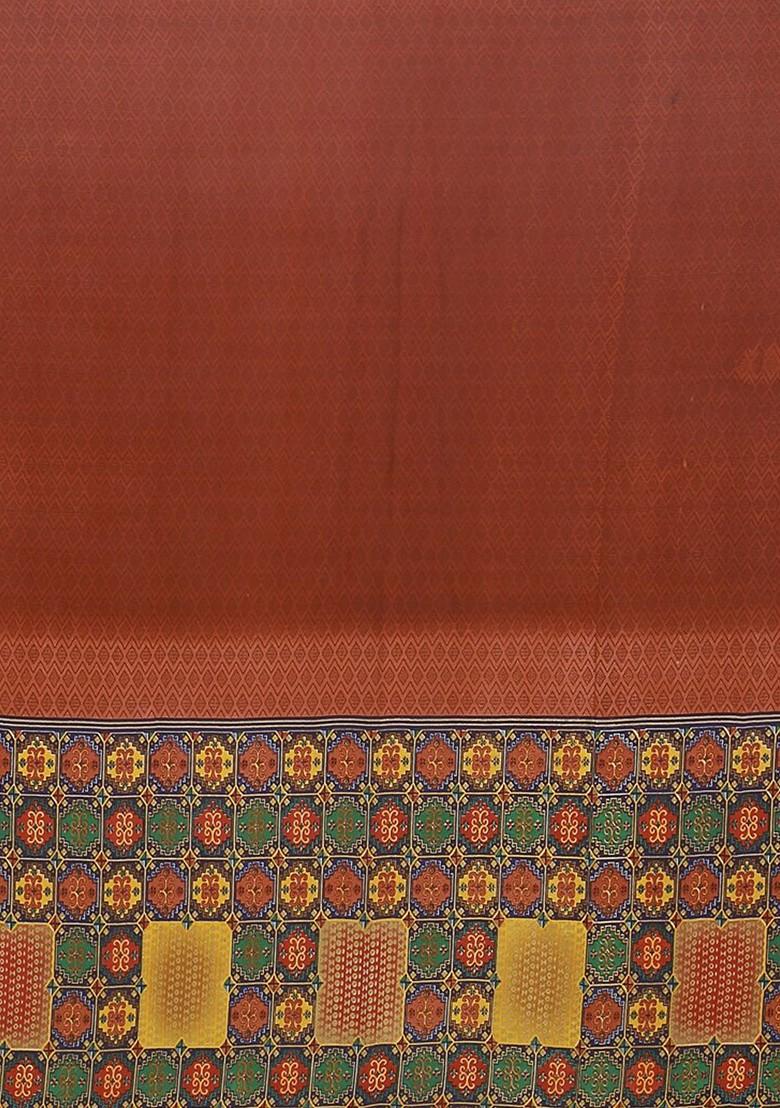Brown Floral Georgette Saree Set (Set Of 2)
