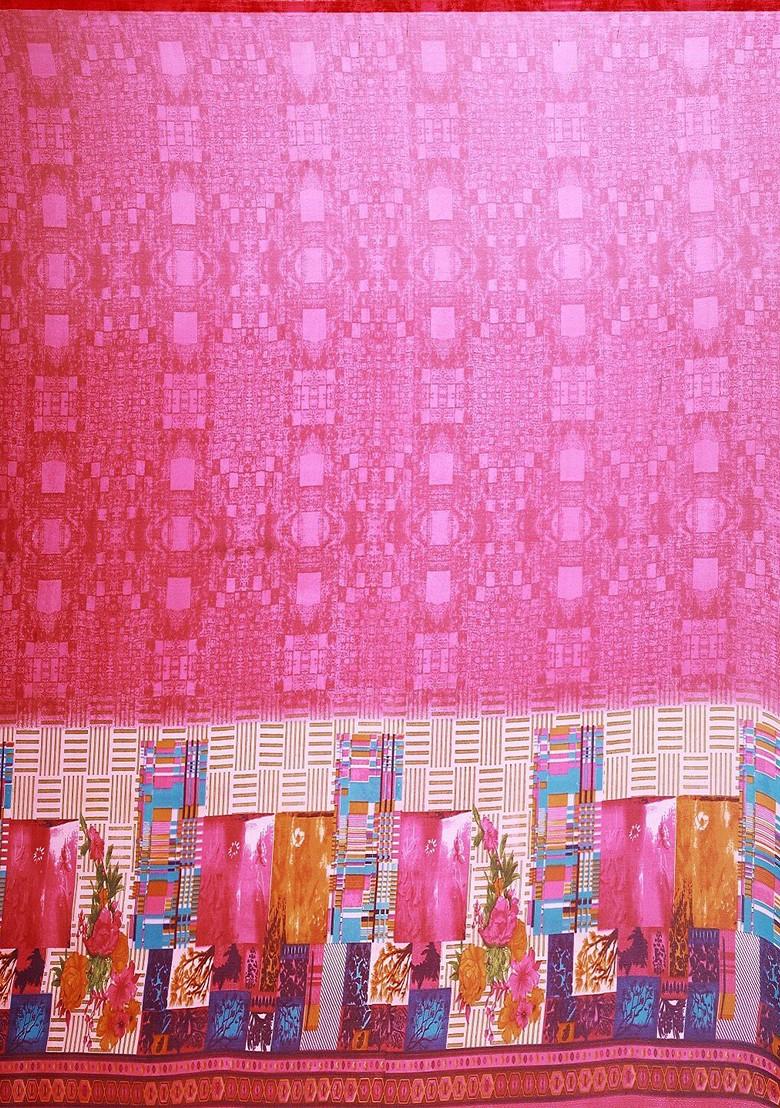 Magenta Floral Georgette Saree Set (Set Of 2)