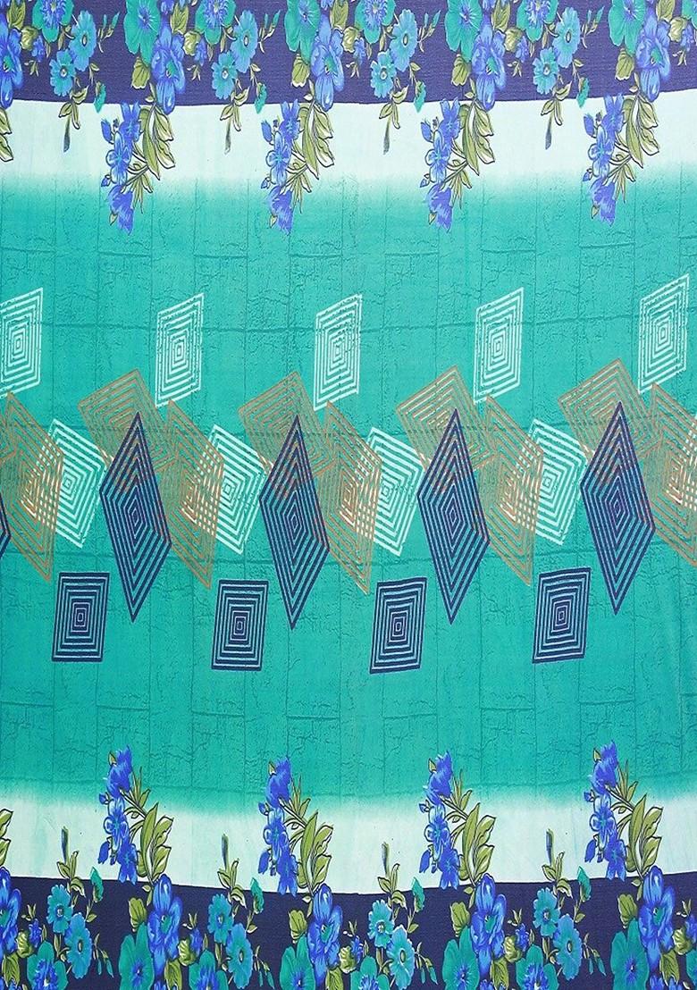 Green Floral Georgette Saree Set (Set Of 2)