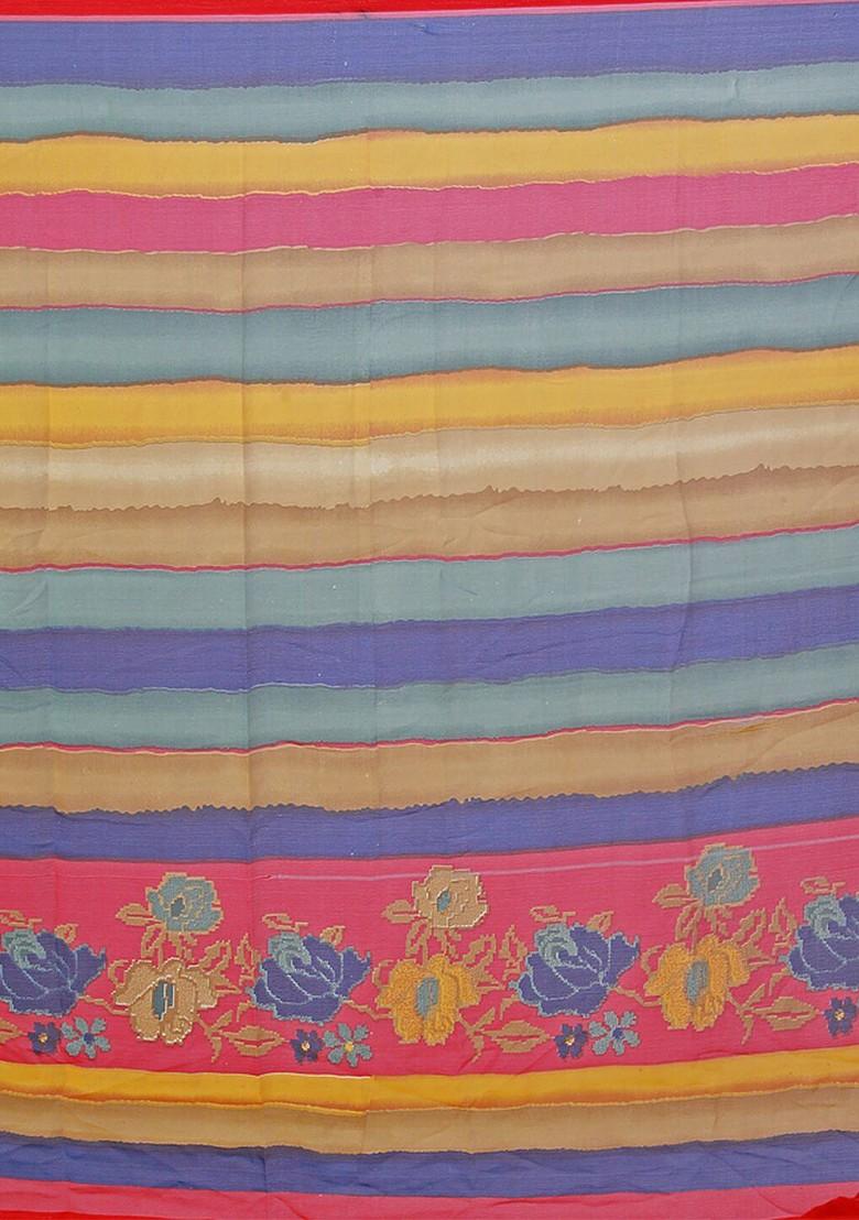 Red Printed Georgette Saree Set (Set Of 2)