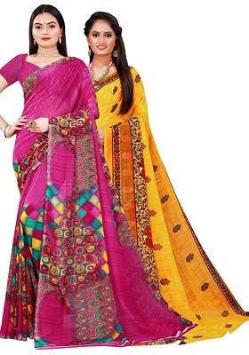 Magenta Printed Georgette Saree Set