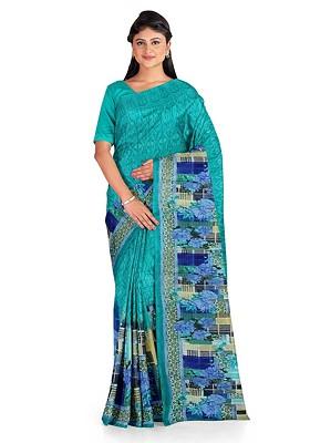 Teal Green Floral Georgette Saree Set