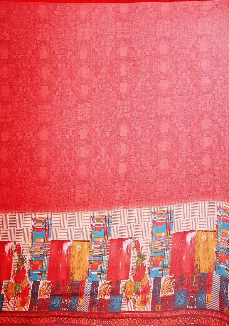 Red Floral Georgette Saree Set (Set Of 2)