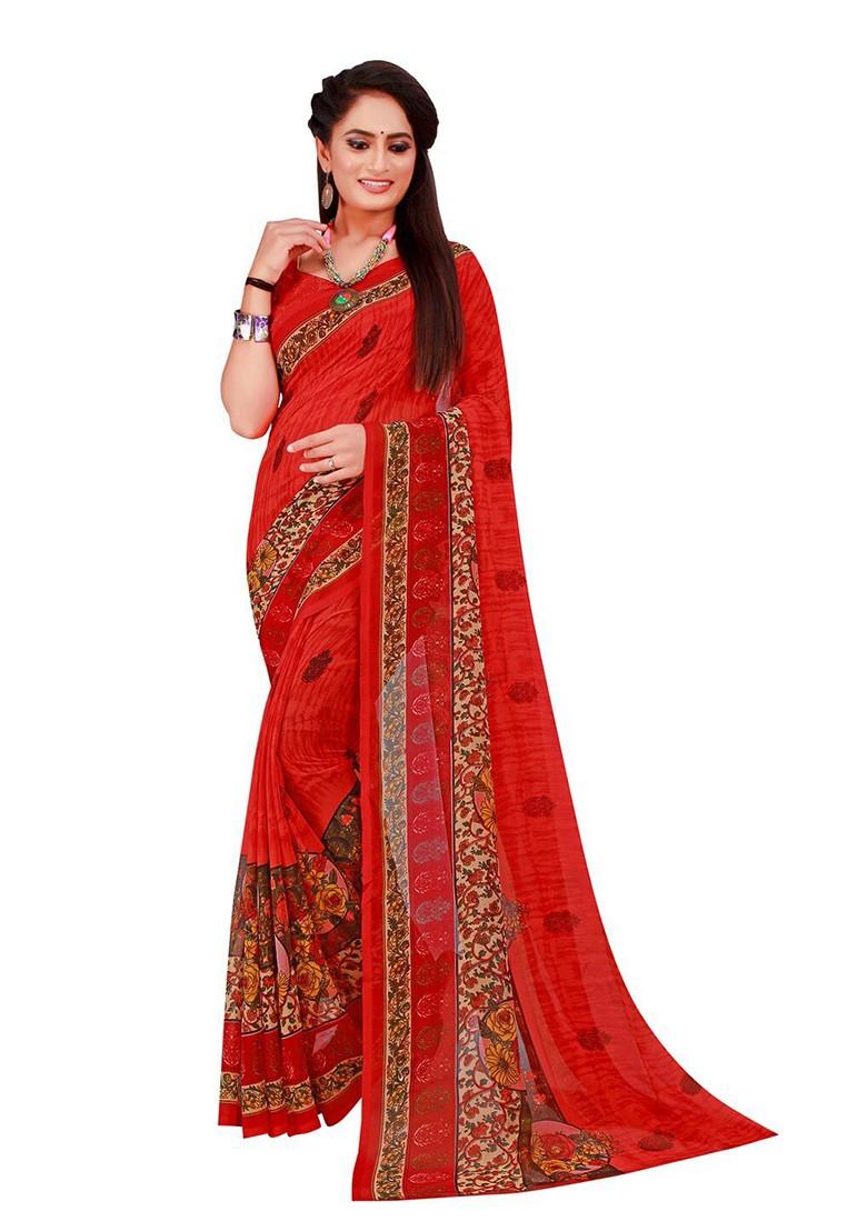 Turquoise Blue Floral Georgette Saree Set (Set Of 2)