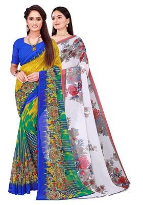 White Embroidered Georgette Saree Set (Set Of 2)