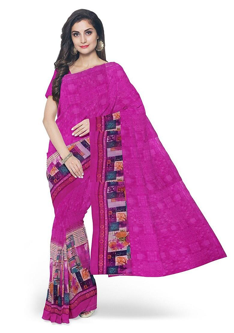 Pink Floral Georgette Saree Set