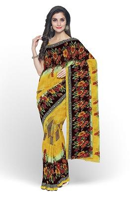 Yellow Floral Georgette Saree Set