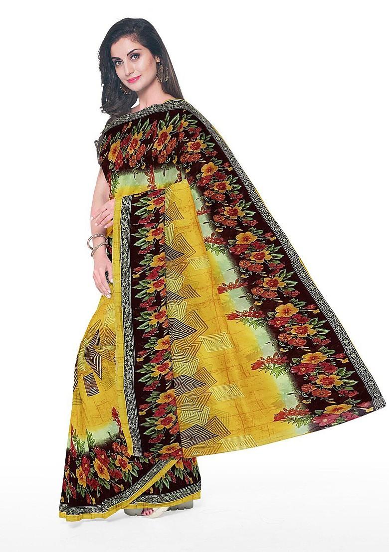 Yellow Floral Georgette Saree Set