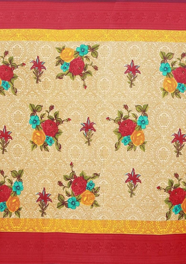 Yellow Embroidered Georgette Saree Set (Set Of 2)