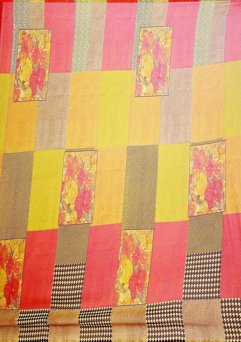 Yellow Embroidered Georgette Saree Set (Set Of 2)