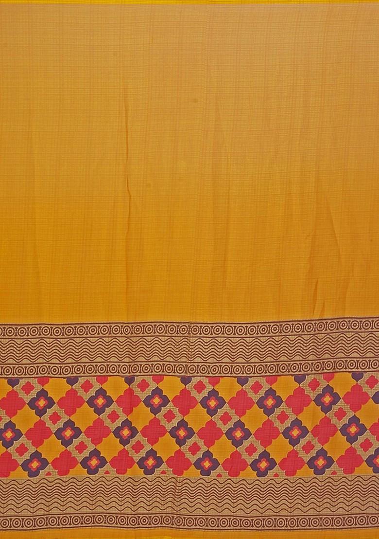 Yellow Embroidered Georgette Saree Set (Set Of 2)