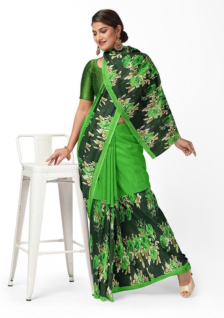 Green Floral Georgette Saree Set