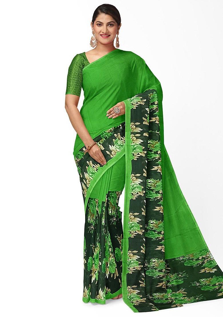 Green Floral Georgette Saree Set