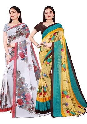 Beige Embroidered Georgette Saree Set