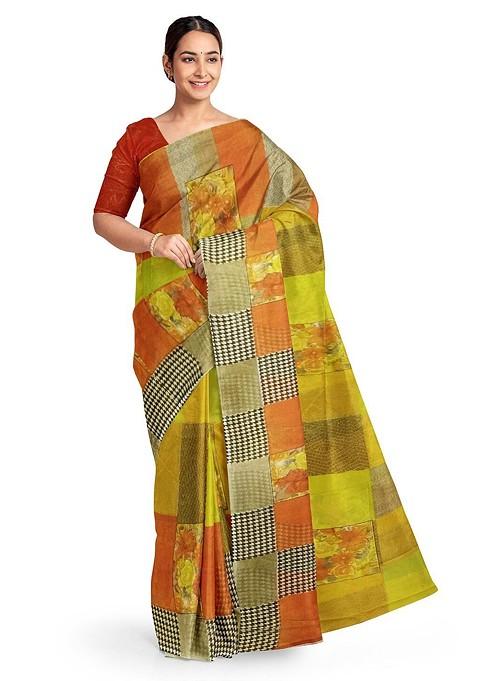 Yellow Embroidered Georgette Saree Set