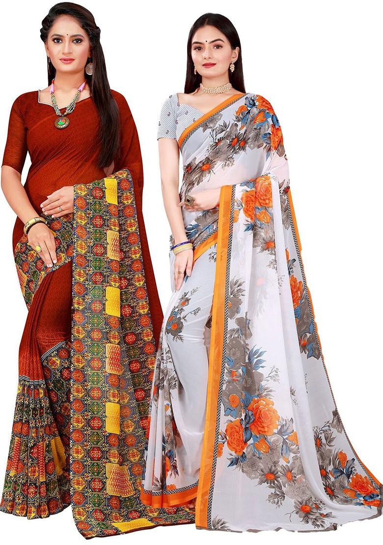 White Floral Georgette Saree Set