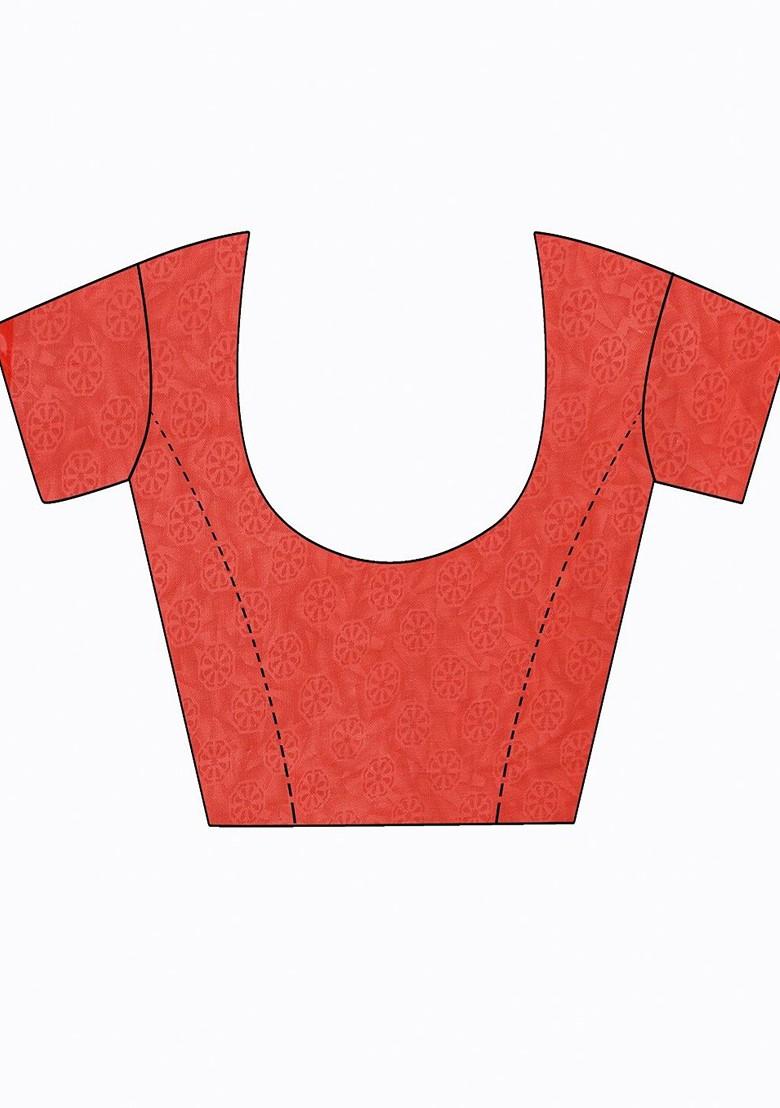 Red Floral Georgette Saree Set (Set Of 2)