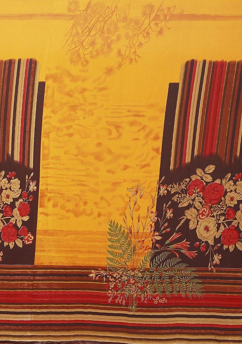 Yellow Floral Georgette Saree Set (Set Of 2)