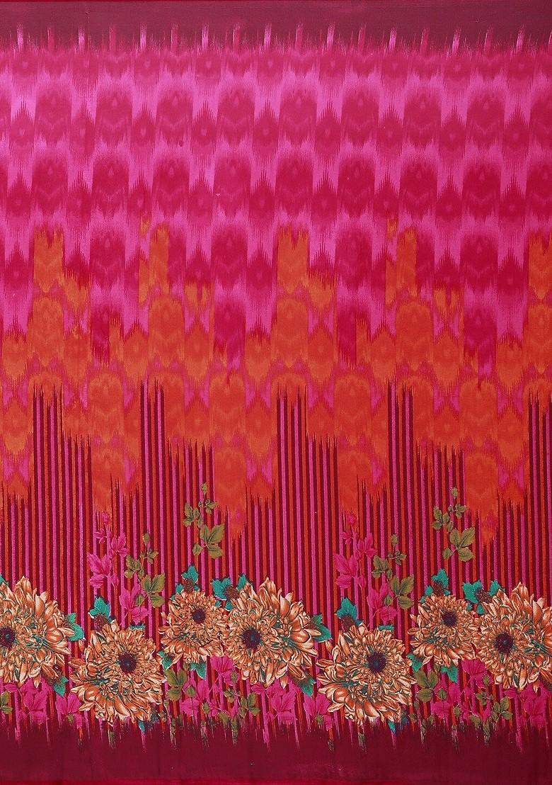 Yellow Floral Georgette Saree Set (Set Of 2)