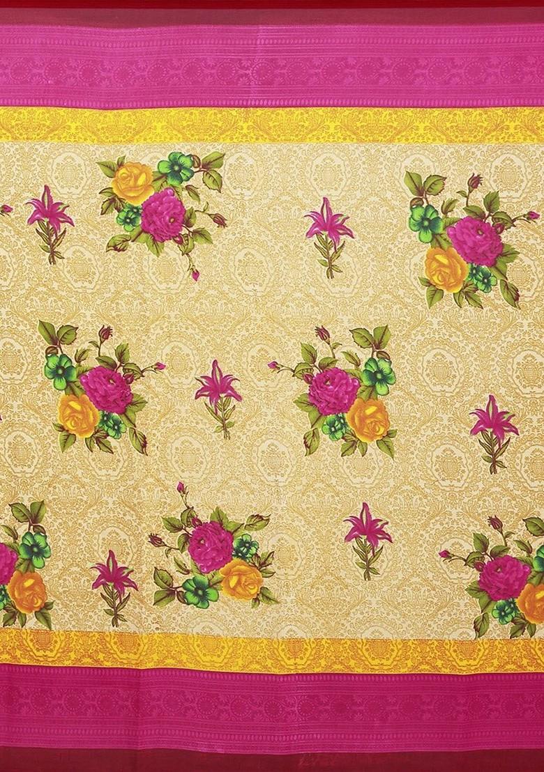 Beige Printed Georgette Saree Set (Set Of 2)