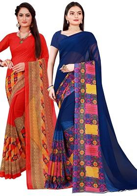 Red Embroidered Georgette Saree Set