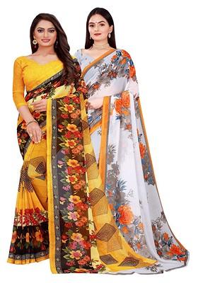 White Floral Georgette Saree Set