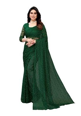 Green Floral Net Saree Set