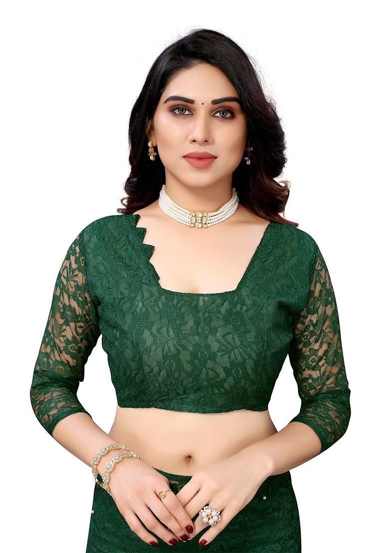 Green Floral Net Saree Set