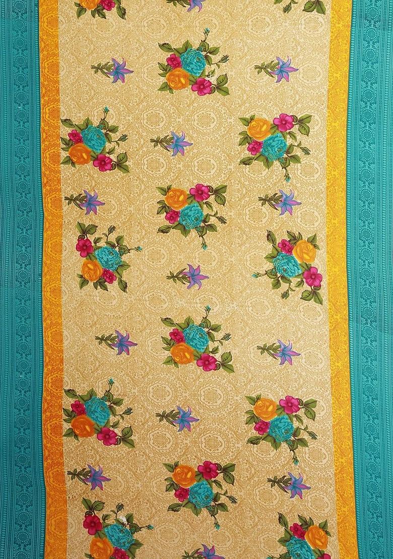 Beige Printed Georgette Saree Set (Set Of 2)