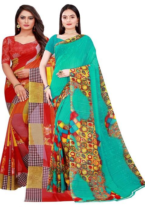 Green Embroidered Georgette Saree Set