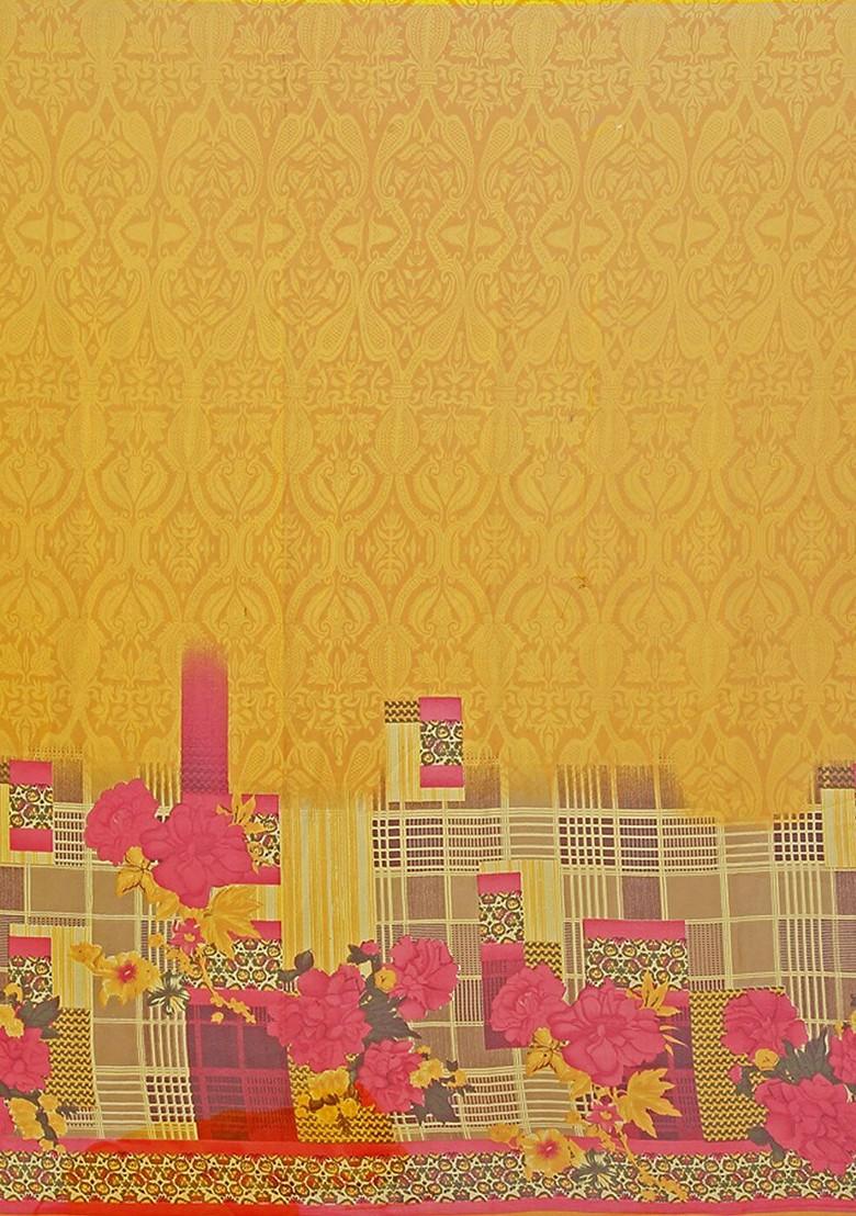 Yellow Floral Georgette Saree Set (Set Of 2)