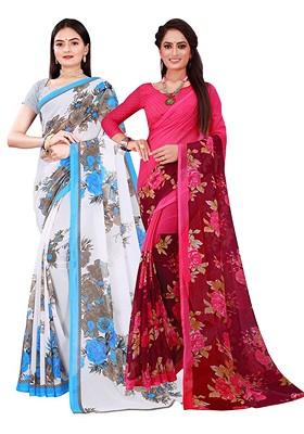 Magenta Embroidered Georgette Saree Set