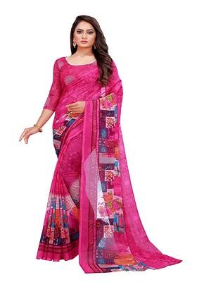 Magenta Embroidered Georgette Saree Set