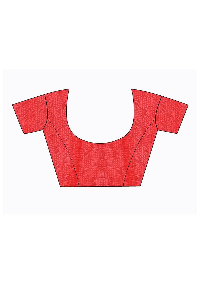 Red Printed Georgette Saree Set