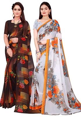 White Embroidered Georgette Saree Set