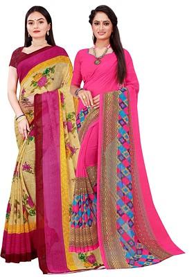 Magenta Printed Georgette Saree Set