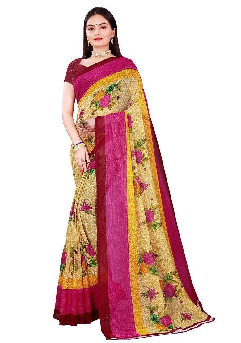Magenta Printed Georgette Saree Set