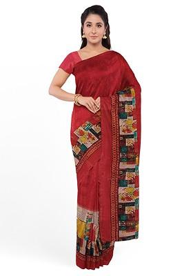 Peach Floral Georgette Saree Set