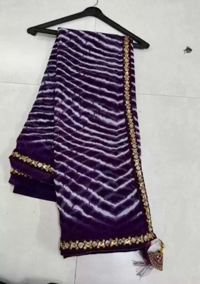 Violet Georgette Saree Set with Embroidered for Diwali | Wedding & Festive Wear - Indya
