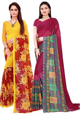 Maroon Embroidered Poly Blend Saree Set