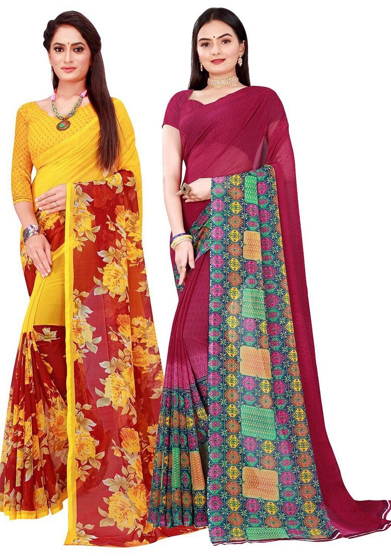 Maroon Embroidered Poly Blend Saree Set