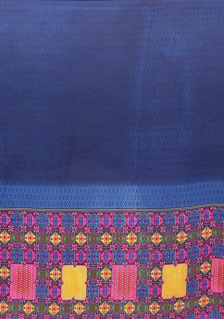 Navy Blue Embroidered Georgette Saree Set (Set Of 2)