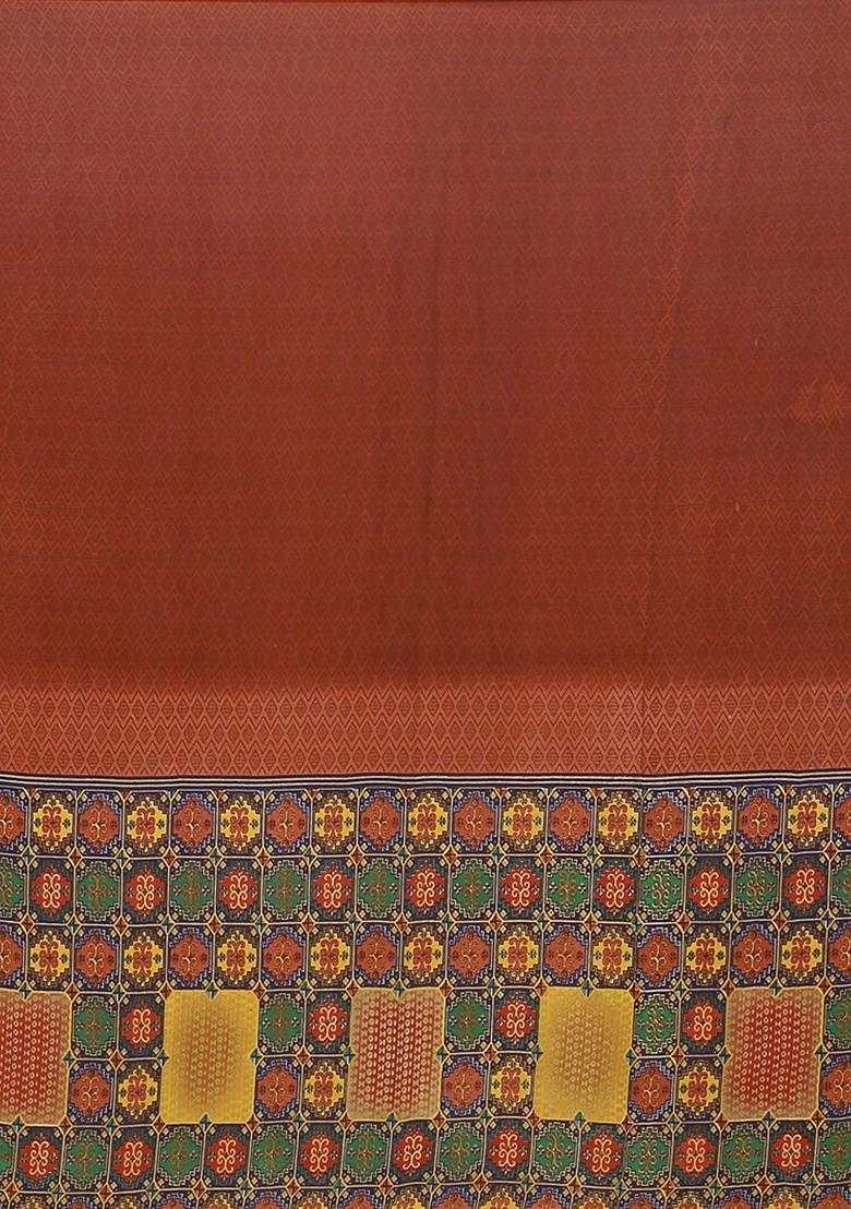 Brown Embroidered Georgette Saree Set (Set Of 2)