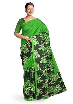 Green Floral Georgette Saree Set