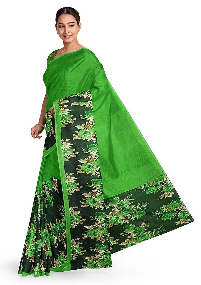 Green Floral Georgette Saree Set