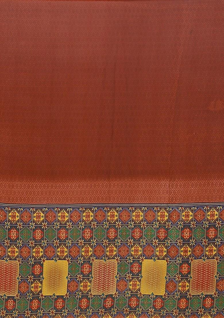 Brown Embroidered Georgette Saree Set (Set Of 2)